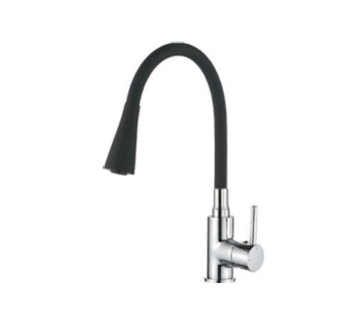 Смеситель для кухни с гибким изливом черный + хром