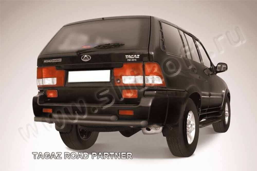 Защита заднего бампера (нержавейка) TAGAZ Road Partner (2008-2011) d57+d57 (черный)