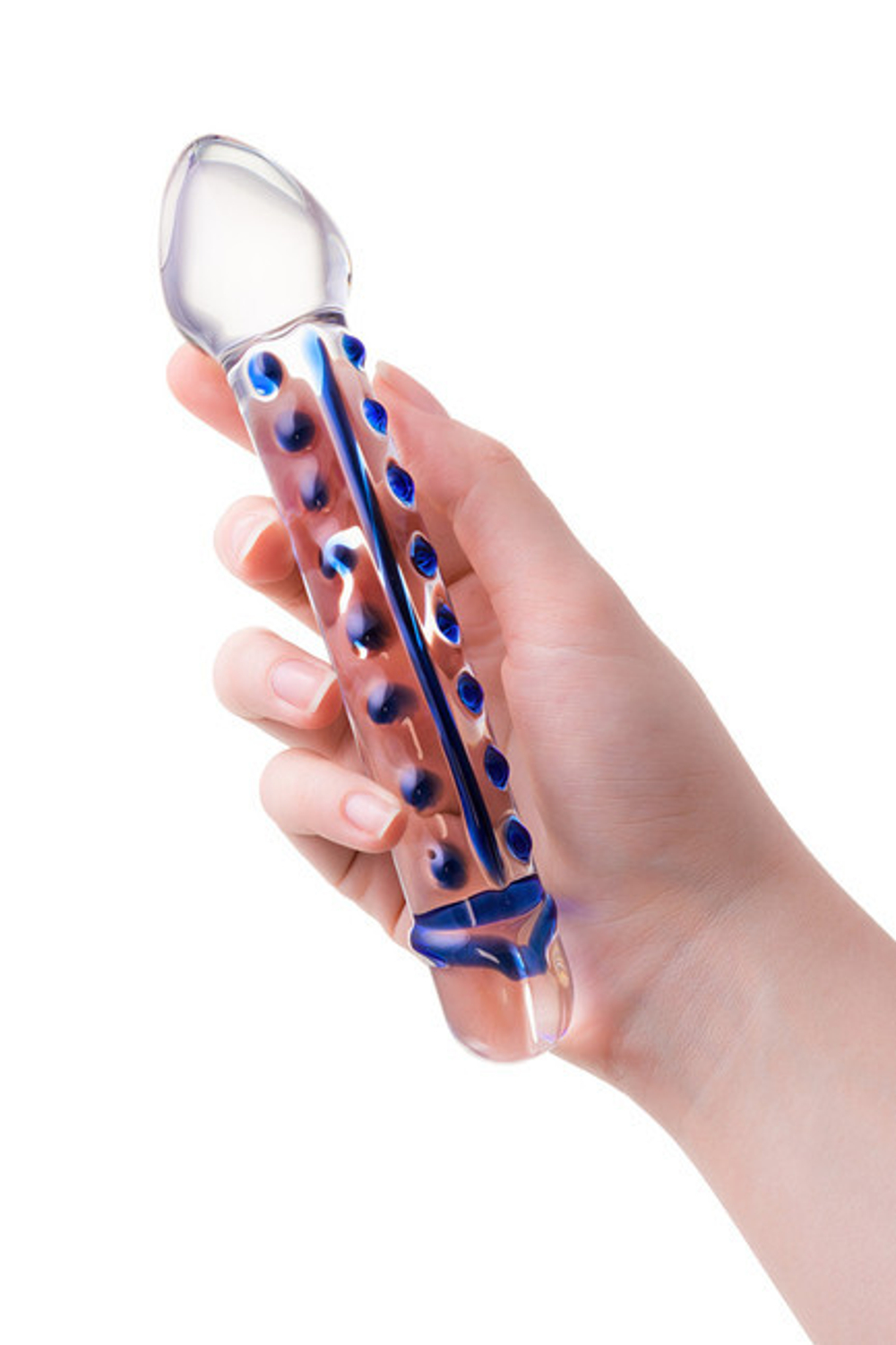 Двусторонний фаллоимитатор из стекла Sexus Glass, 20 см (Цвет: прозрачный с синим)