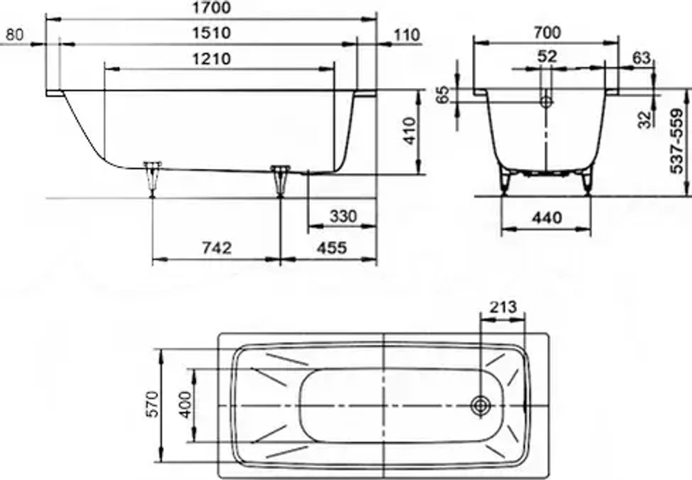 Стальная ванна Kaldewei Cayono (Калдевей Кайоно) 170x70, mod. 749