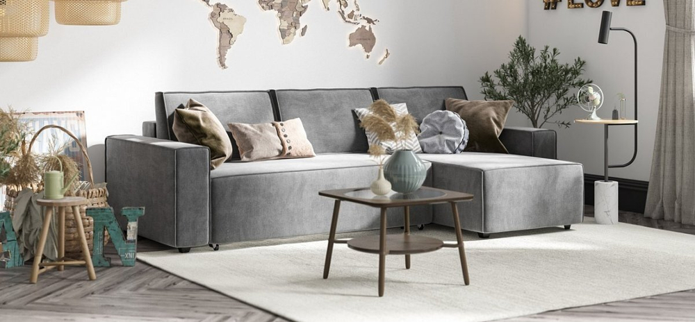 Диван Угловой Норд (Велюр Монолит серый)