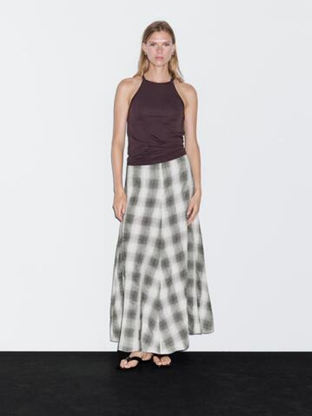 Massimo Dutti Длинная юбка клеш в клетку, серый