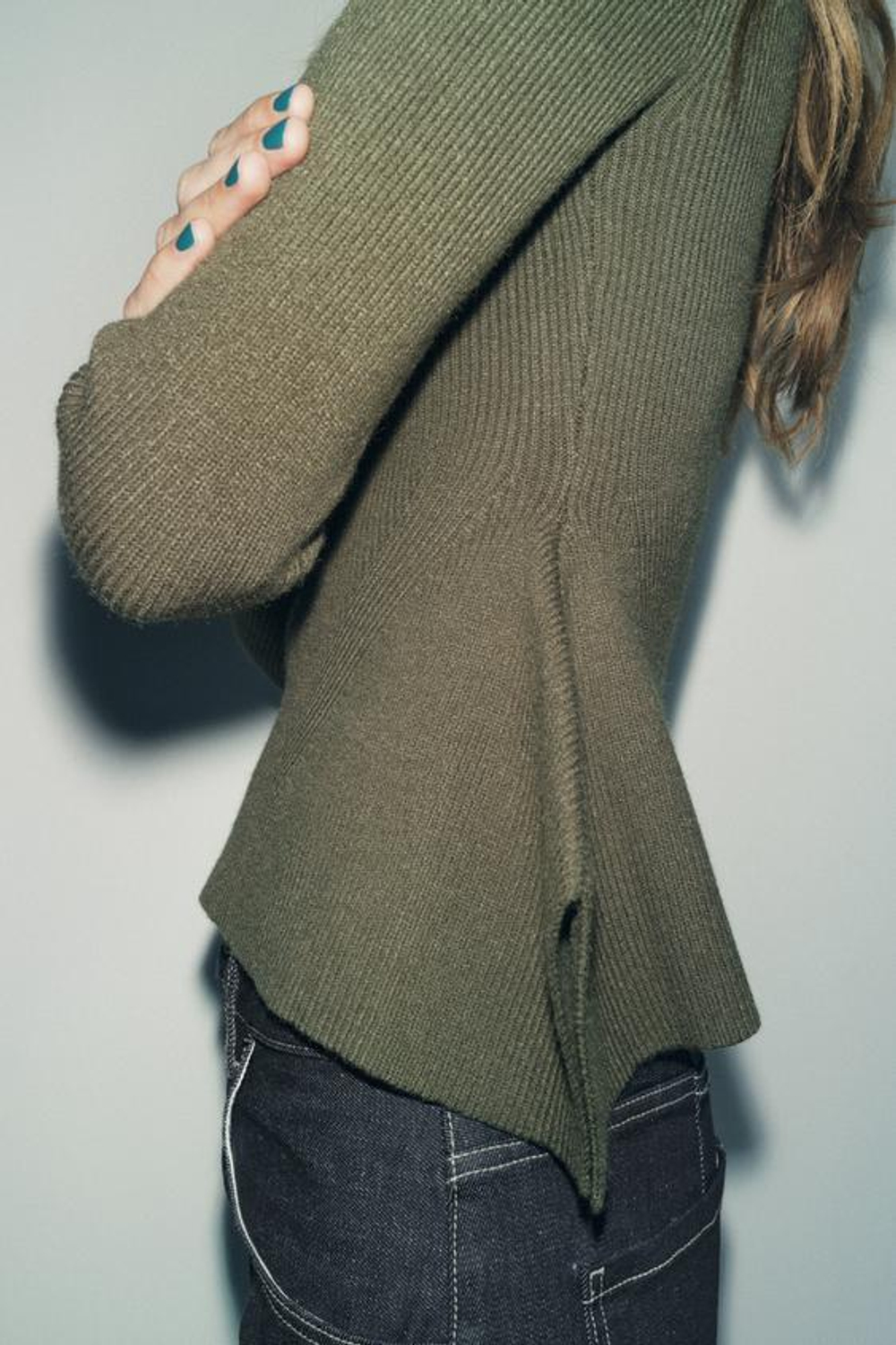 ZARA СВИТЕР С БАСКОЙ, ЗЕЛЕНЫЙ