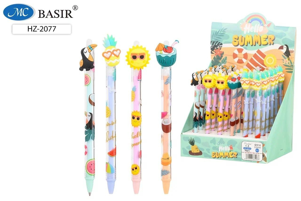 Авторучка гель пиши-стирай 0,5мм. синяя "Hello summer" ассорти (Basir)