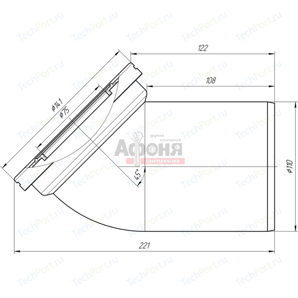 Труба фановая 110*45 град W4220 АНИ пласт