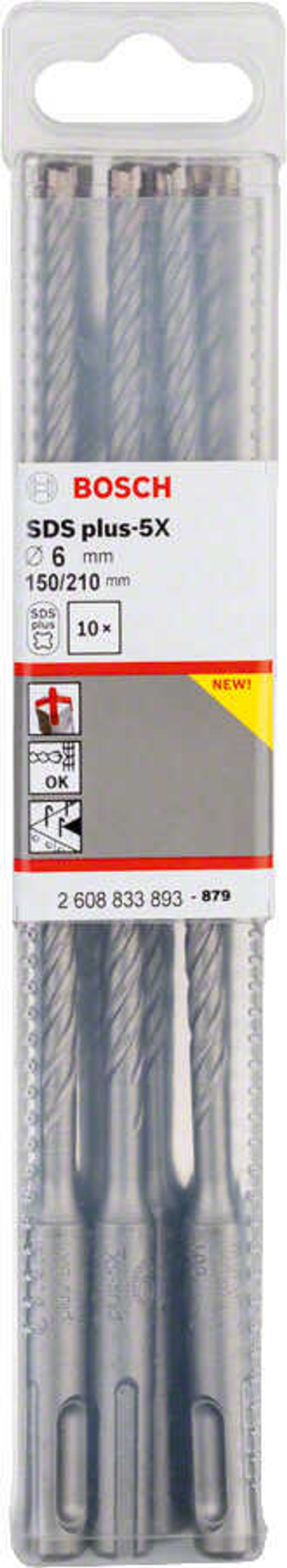 Бур по бетону Bosch SDS plus-5X 6x150x210 мм, 10 шт. 2608833893
