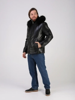 Куртка зимняя кожаная с капюшоном пуховик