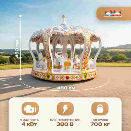 Электрическая свадебная карусель «Сказка» с LED-подсветкой, 12 мест