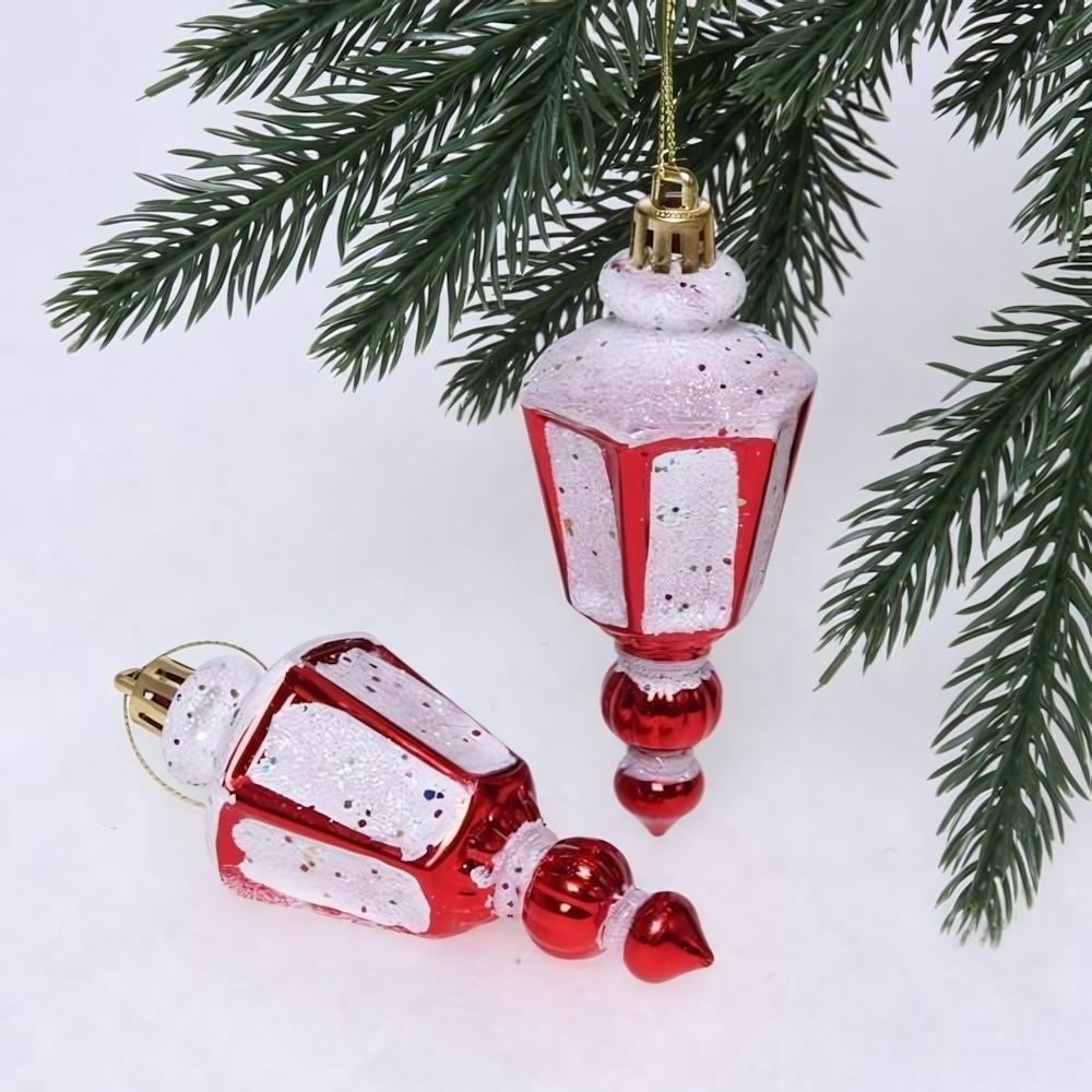 Ёлочные игрушки "Фонарик" 11 см-набор 2шт. красный