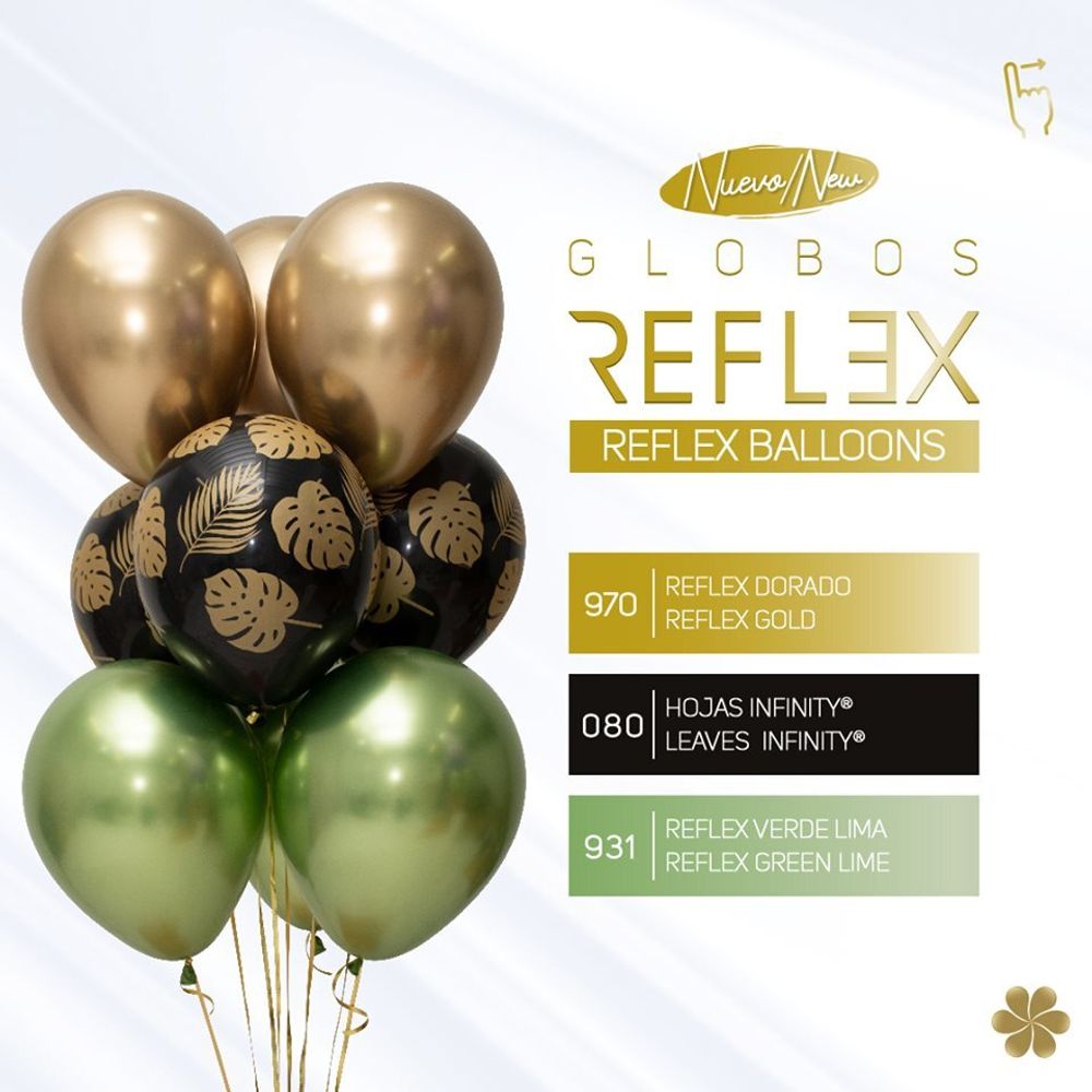 Шар (12''/30 см) Reflex, Зеркальный блеск, Золото (970), хром, 10 шт.