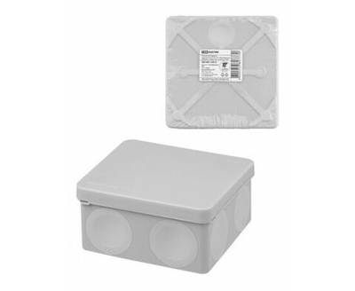 Распаячная коробка, двухкомпонентная, ОП 100х100х50 мм, IP66, 8 вх., серая, инд. штрихкод, TDM SQ1401-2513