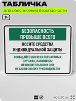 Табличка для обеспечения безопасности "Безопасность превыше всего", для производства, предприятия, 40х30 см, Silver Plane x Айдентика Технолоджи