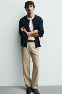 ZARA БРЮКИ STRAIGHT FIT КОМФОРТ, БЕЖЕВЫЙ