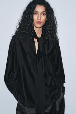 ZARA БЛУЗА СВОБОДНОГО КРОЯ С ЗАВЯЗКАМИ — ZW COLLECTION, ЧЕРНЫЙ