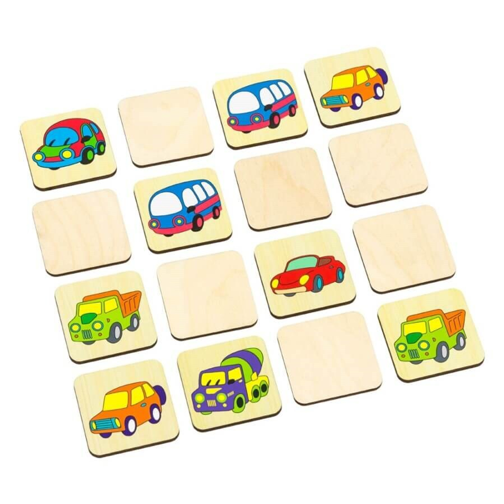Мемори "Автомобили", развивающая игрушка для детей, обучающая игра из дерева