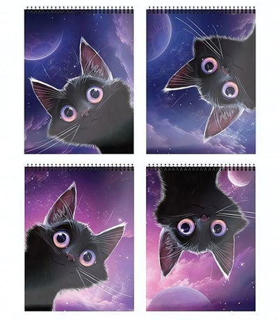 Блокнот А6 40л. клетка "Игривый космокотик" греб. мел. карт., спл. Уф-лак (Schoolformat)