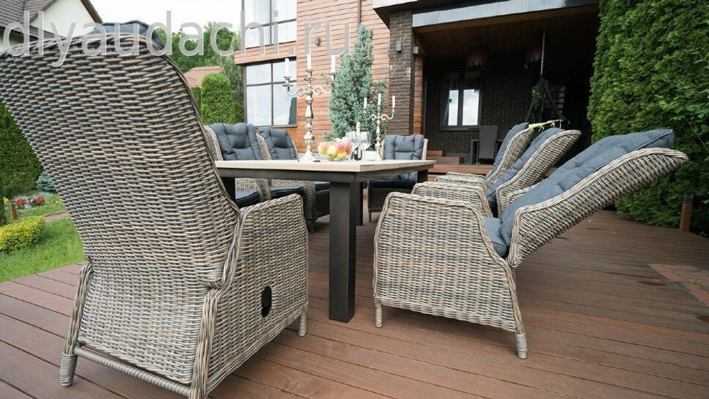 Стол Парклэнд + 8 кресел Верона алюминиевый каркас (кор/сер)