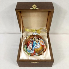 Коллекционный елочный шар с росписью Палех "Рождество Христово" в футляре