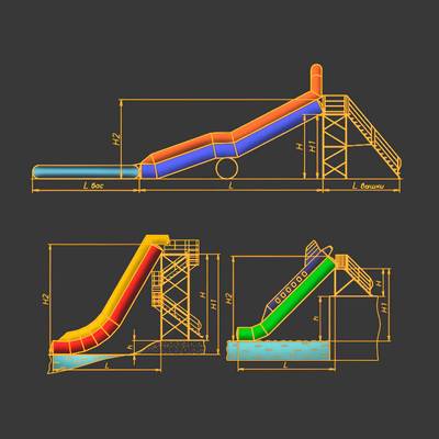 Надувная горка для вышки (опоры) «Молния» с двумя ступенями с бассейном, 27.2 м * 2.7 м * 9.9 м