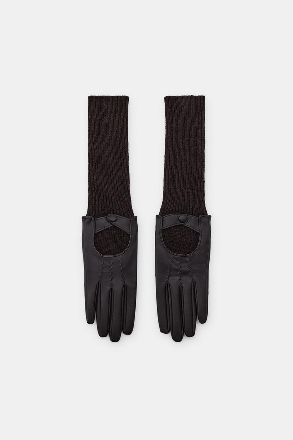 ZARA КОМБИНИРОВАННЫЕ ПЕРЧАТКИ ИЗ ИСКУССТВЕННОЙ КОЖИ, КОРИЧНЕВЫЙ