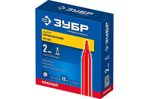 Маркер перманентный Красный заостренный Профессионал МП-300 ЗУБР 2мм