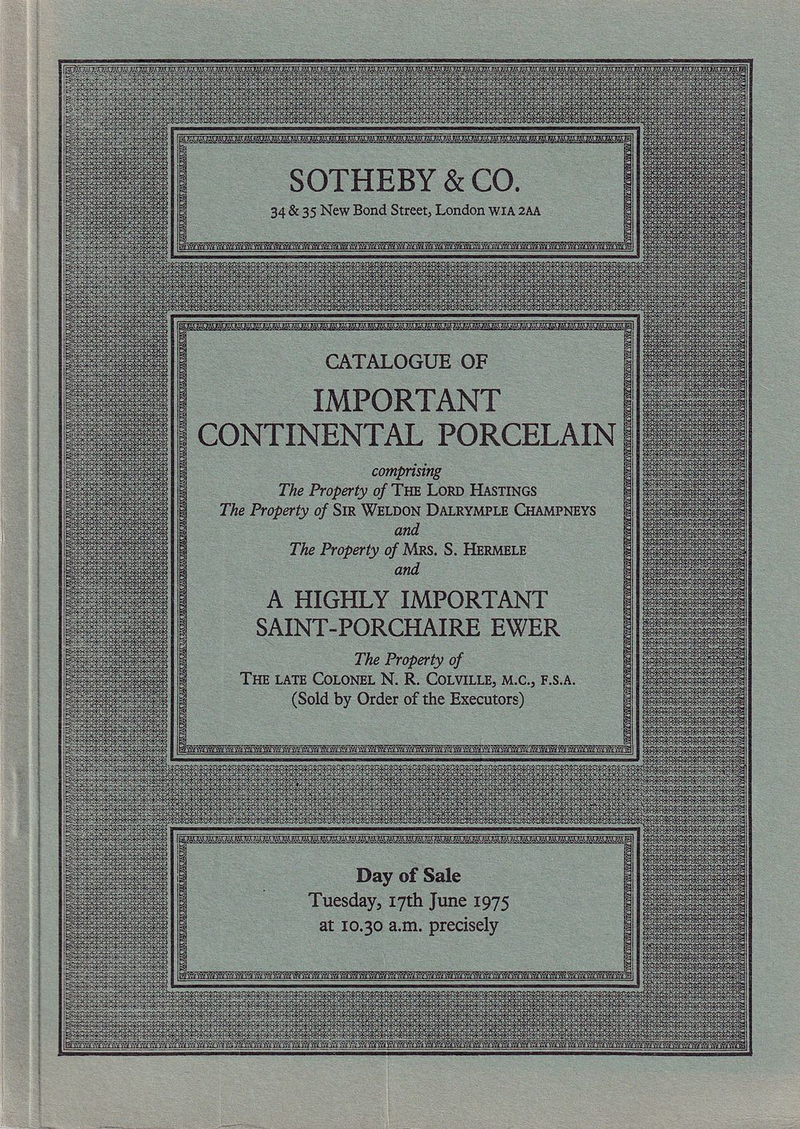 Каталог аукциона Sotheby's, Редкий европейский фарфор из частных собраний от 17 июня 1975 года