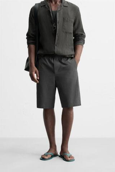 ZARA ХЛОПКОВЫЕ ШОРТЫ RELAXED FIT, СЕРЫЙ
