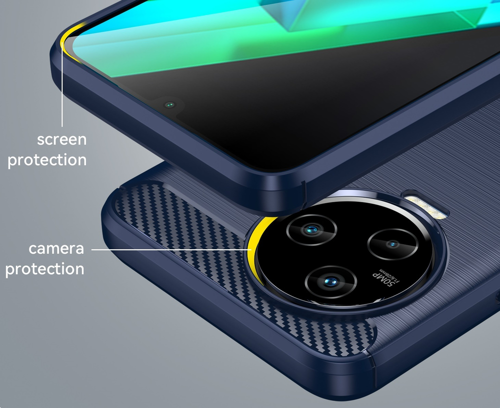 Мягкий защитный чехол синего цвета для смартфона Infinix Note 12 Pro с 2023 года, серия Carbon (дизайн в стиле карбон) от Caseport
