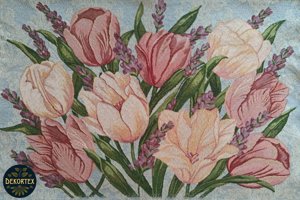 Декоративная гобеленовая наволочка для интерьерной подушки Тюльпаны ЮП 68х47