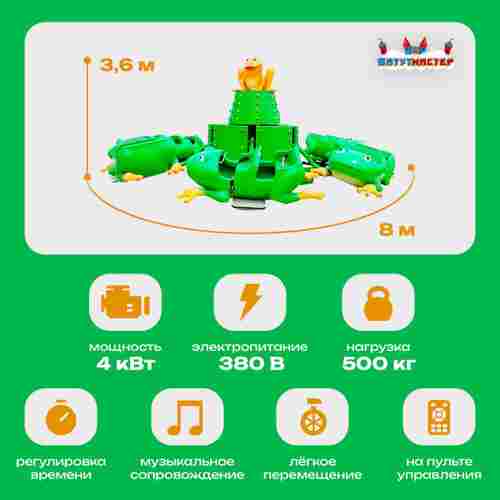 Электрическая Аттракцион карусель «Весёлые лягушата», 8×8×3,6 м