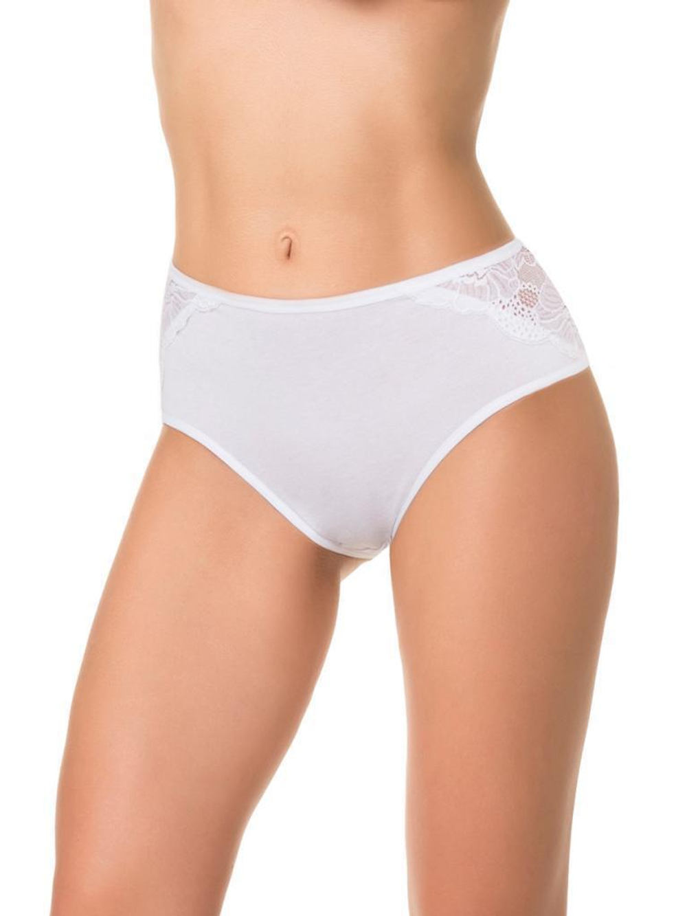 Трусы с высокой линией талии и кружевными вставками (Размер: XL) (Цвет: белый)