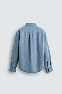 ZARA ДЖИНСОВАЯ РУБАШКА REGULAR FIT С ЭФФЕКТОМ ПОТЕРТОСТИ, ПАСТЕЛЬНО-СИНИЙ