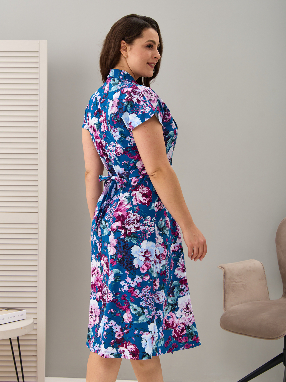 Халат Х-044/индиго-цветущийсад