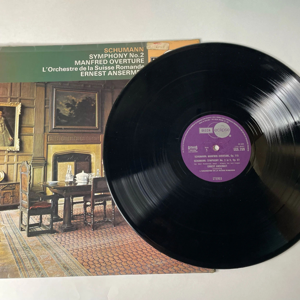Винтажная виниловая пластинка LP Schumann Шуман, L'Orchestre De La Suisse Romande, Ernest Ansermet, Symphony No. 2, Manfred Overture (Англия 1974)
