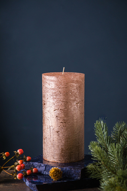 Свеча цилиндрическая 20см Luz your senses кремовый металлик