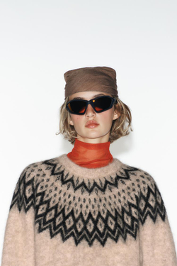 ZARA СВИТЕР ИЗ СМЕСОВОЙ АЛЬПАКИ С КОНТРАСТНЫМ УЗОРОМ, ЭКРЮ