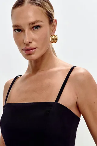 Корсет с баской из денима черного цвета