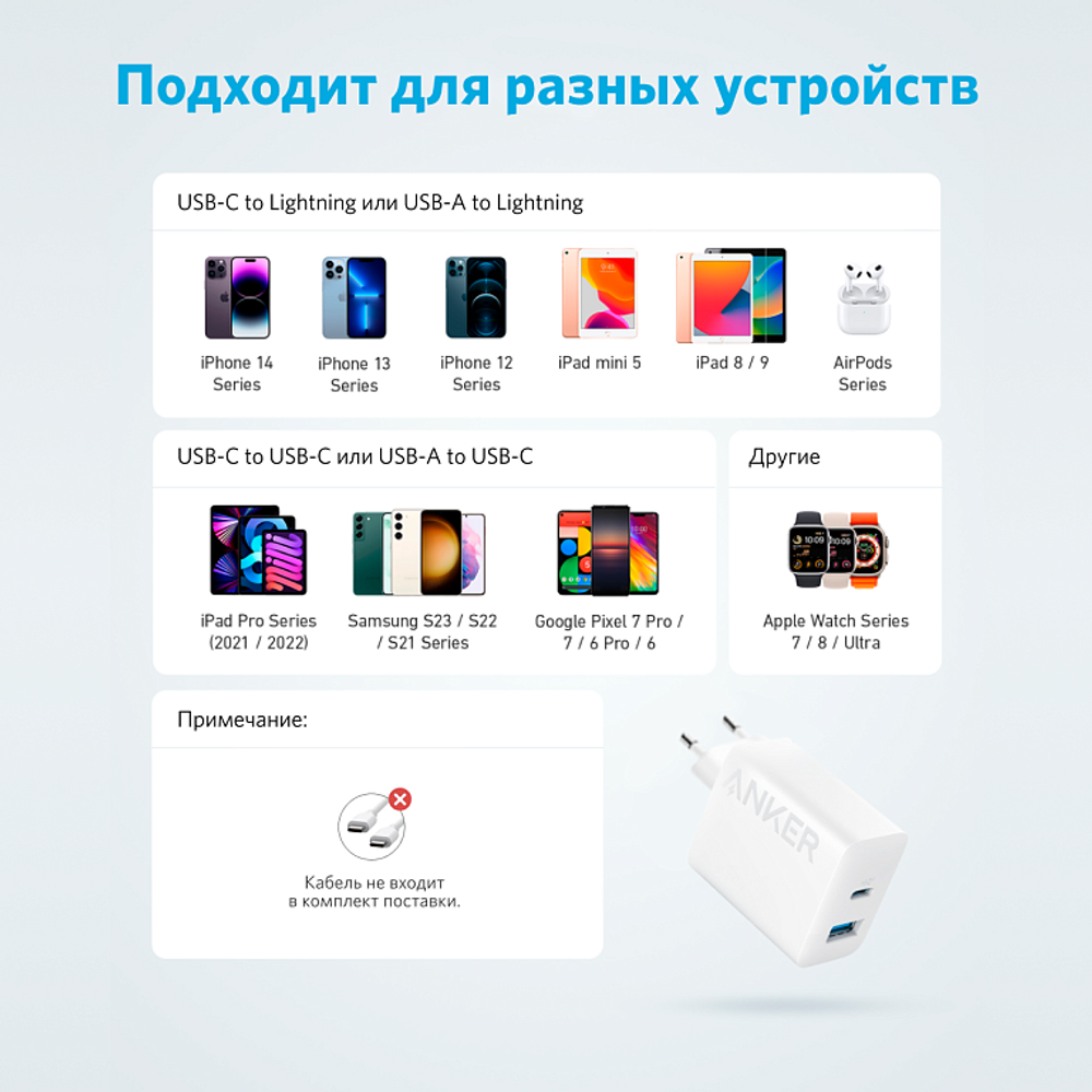 Сетевое зарядное устройство Anker 312 USB-A / USB-C / 20 Вт