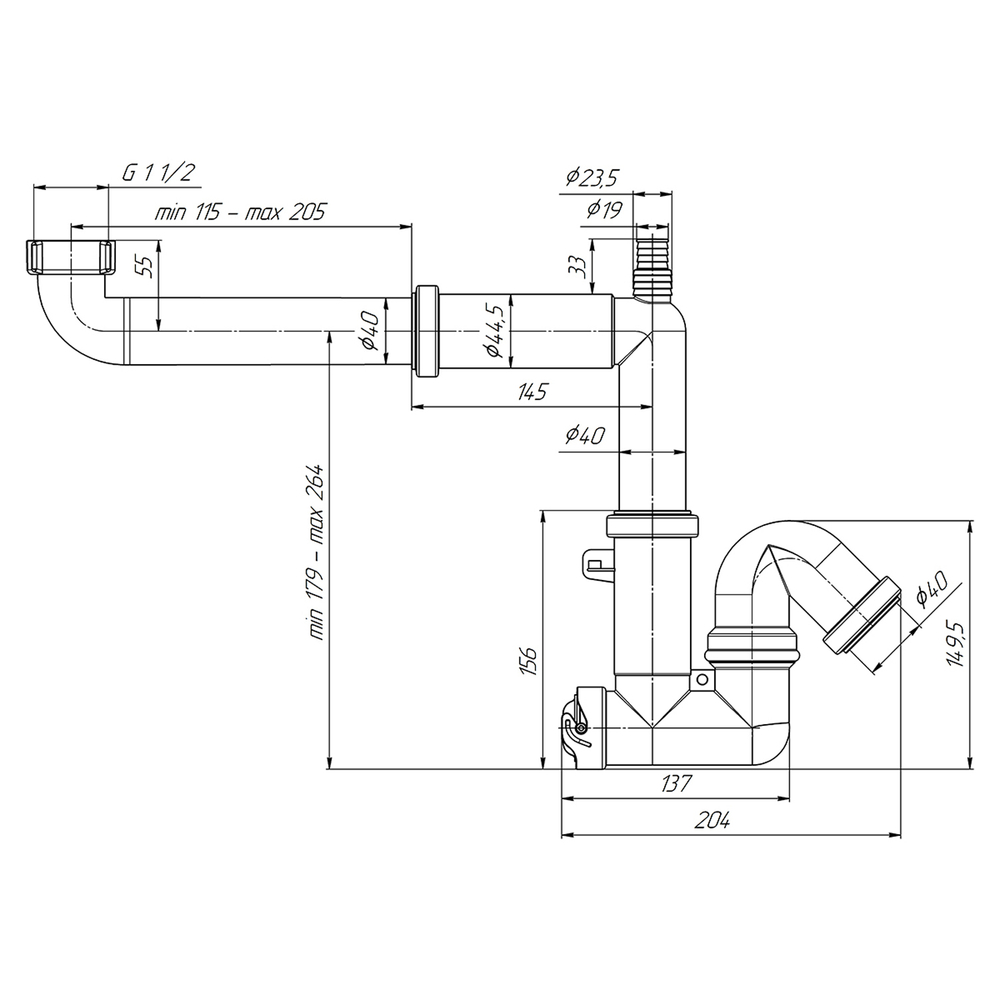 Сифон 1 1/2*40 БЕЗ ВЫПУСКА Ani смещенный,с носиком,F5320 АНИ пласт