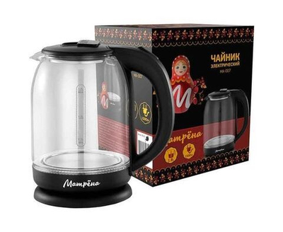 Чайник электр. Матрена MA-007 Черный (диск, 1,8л) 1,5кВт, стекло/пластик 5420