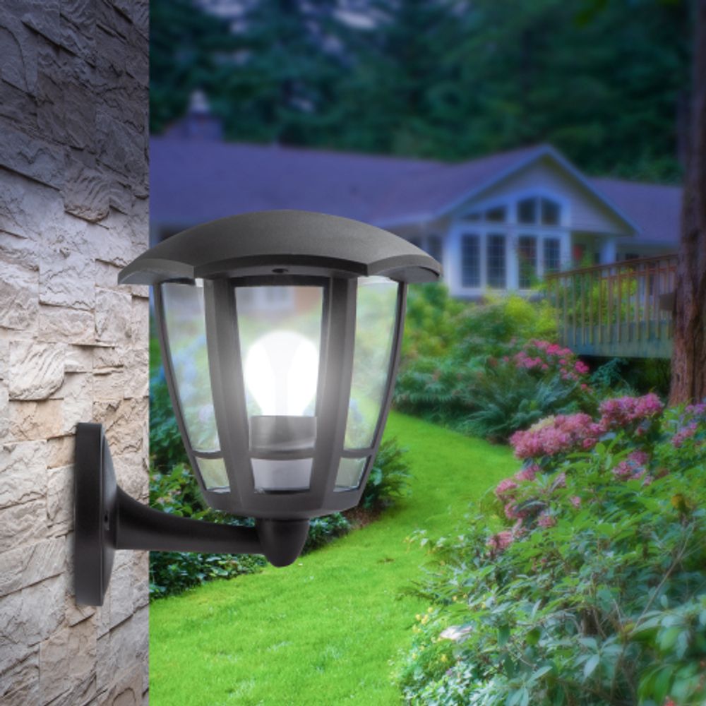 Садово-парковый светильник ЭРА «Дели 1» НБУ 07-40-003 черный 6-гранный настенный IP44 Е27 max60Вт | Садово-парковые светильники