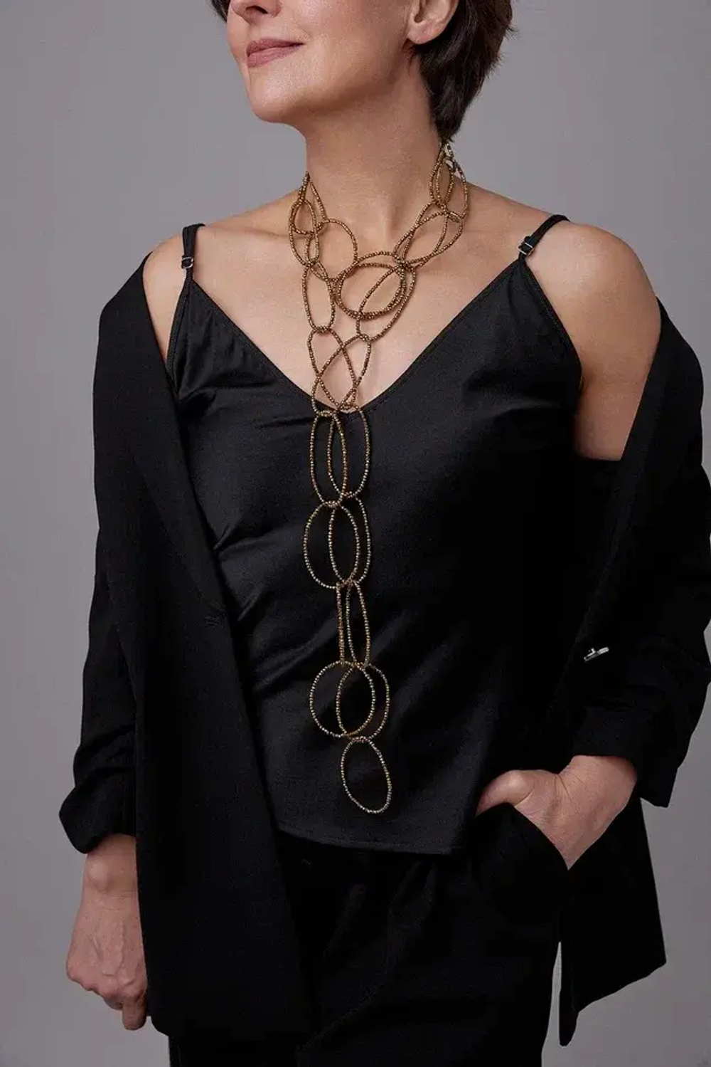 Лариат Венера круги из золотого венецианского бисера