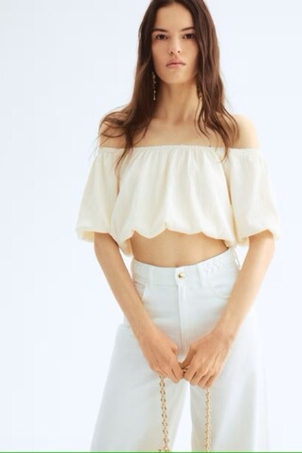 H&M Короткий топ с открытыми плечами, белый