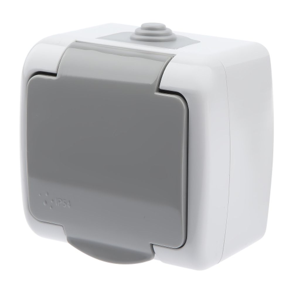 Розетка Intro Atlantic 5-202-03 с заземлением со шторками 2P+E Schuko 16А-250В IP54 ОУ серый