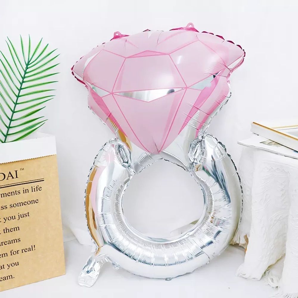 Шар (28''/71 см) Фигура, Кольцо с бриллиантом, Розовый, 1 шт.