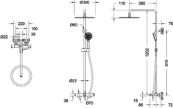 Душевая колонна с термостатическим смесителем для ванны Bravat Waterfall