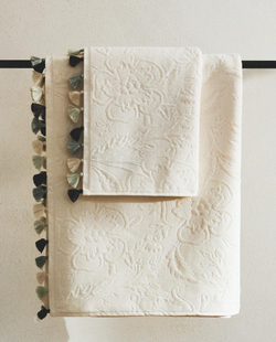 Zara Home - Жаккардовое банное полотенце с кисточками, бежевый, 90х150 см