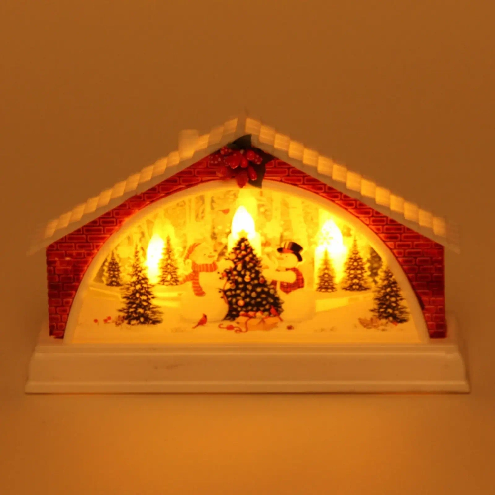 Сувенир с подсветкой «Домик с снеговиками» 15,5*4*9,5 см (работает от 2х батареек ААА)