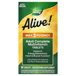 Nature's Way, Alive!® Max3 Potency, полный мультивитаминный комплекс для взрослых, с железом, 90 таблеток