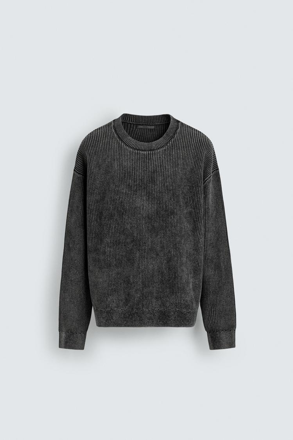 ZARA СВИТЕР В РУБЧИК С ЭФФЕКТОМ ПОТЕРТОСТИМ, ЧЕРНЫЙ